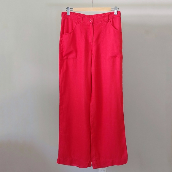 H&M Pants - H&M Red Linen Wide Leg Trousers Size 6